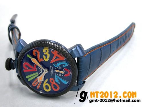 ガガ･ミラノ マニュアル 48mm 手巻き 500本限定 5016.4 ブルー皮（オレンジステッチ）